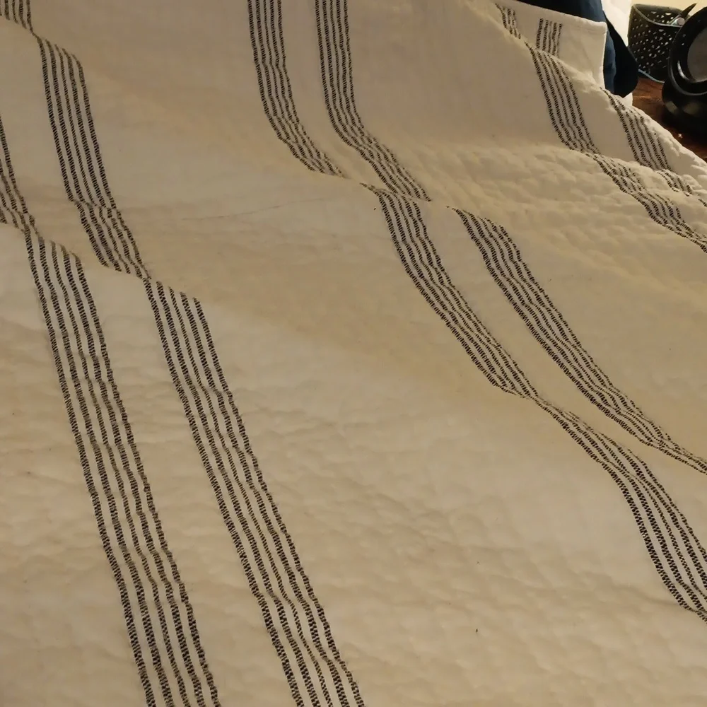 Pottery Barn Striped Quilt - Cream and Black Full/queen